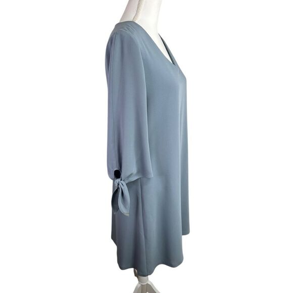 Lafayette 148 Elegant Blue V-Neck Dress with Tie Sleeves Size M - Picture 2 of 10